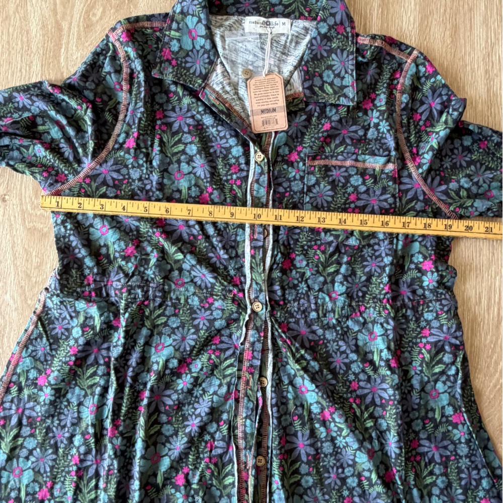 Natural Life Floral Button Front Long Sleeve Dress NWT Boho Blue/Green- Size M - Picture 3 of 6